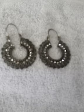 Vintage Silver Beaded Hoop Earrings